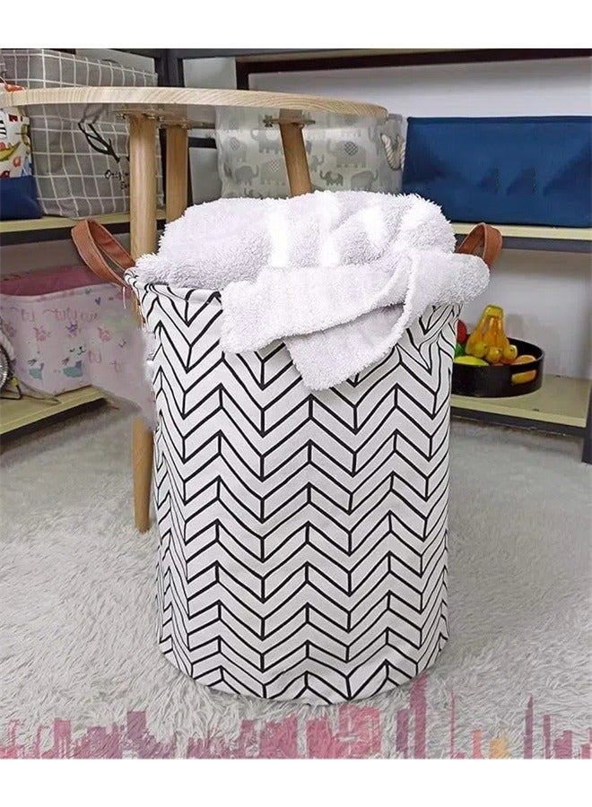 Geometric Printed Rounded Storage Basket White/Black 40x50cm，Laundry Basket Canvas Fabric Collapsible Organizer Basket for Storage Bin Toy Bins Gift Baskets Bedroom Clothes Children Nursery Hamper  - Image 3