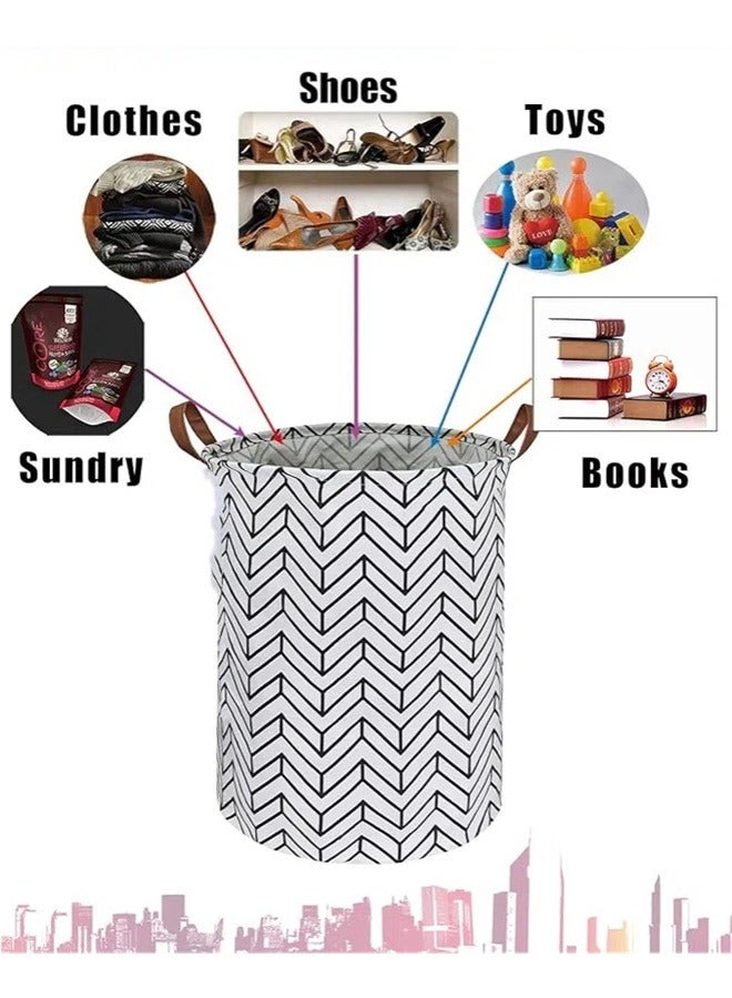 Geometric Printed Rounded Storage Basket White/Black 40x50cm，Laundry Basket Canvas Fabric Collapsible Organizer Basket for Storage Bin Toy Bins Gift Baskets Bedroom Clothes Children Nursery Hamper  - Image 4
