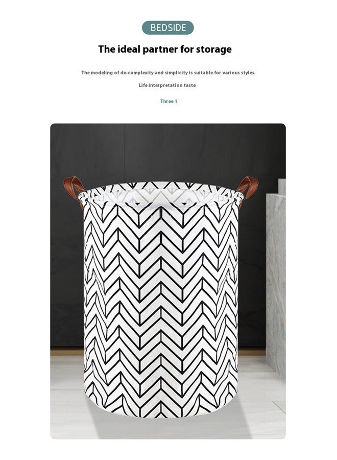 Geometric Printed Rounded Storage Basket White/Black 40x50cm，Laundry Basket Canvas Fabric Collapsible Organizer Basket for Storage Bin Toy Bins Gift Baskets Bedroom Clothes Children Nursery Hamper  - Image 5