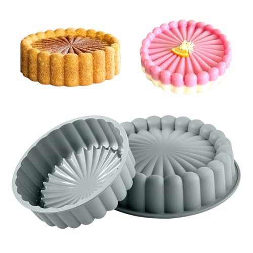 FunSiltasy 10 Inch Silicone Cake With 8 Inch Pan Set 2 Pack Nonstick Baking Mold for Pound Cake Jello Bread Brownies Dishwasher Safe Grey - Image 1