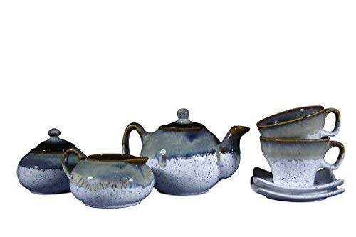 Caffeine طقم شاي سيراميك يدوي من كافيين باللونين الرمادي والأبيض (طقم من 7 قطع) - Image 2