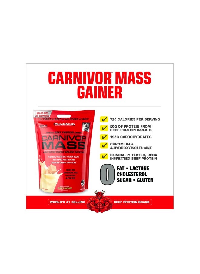 MUSCLEMEDS Carnivor Mass Anabolic Beef Protein Gainer Vanilla Caramel Flavor 10.3 Lbs.  - Image 2