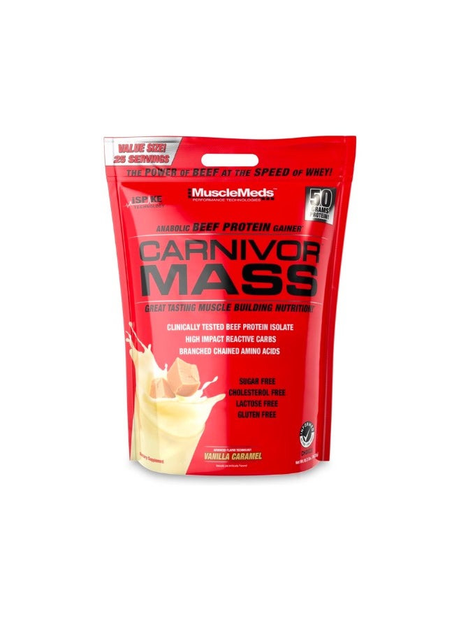 MUSCLEMEDS Carnivor Mass Anabolic Beef Protein Gainer Vanilla Caramel Flavor 10.3 Lbs.  - Image 1