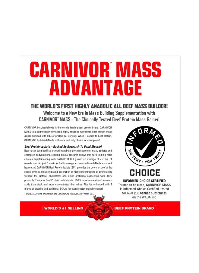 MUSCLEMEDS Carnivor Mass Anabolic Beef Protein Gainer Vanilla Caramel Flavor 10.3 Lbs.  - Image 5