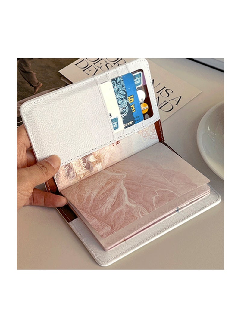 Passport Holder Multifunctional Card Holder Passport Cover, Id Card Storage Case Boy And Girl Card Holder Pu Leather Travel Id Card Holder, Travel Card Holder (White Cartoon Print) - Image 3