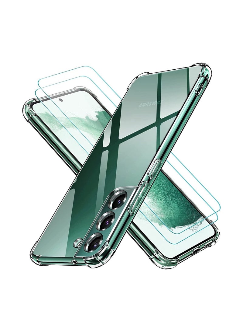 For Samsung Galaxy S22 Clear Back Cover Case, Ultra Clear, Best Camera Protection Anti-Slip Grip | Slim & Protective Back Case Cover + Tempered Glass for Samsung Galaxy S22 5G