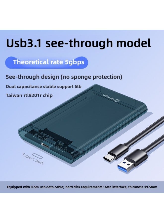 Mobile Hard Disk Box Typec External Usb3.02.5 Inch Sata Notebook Mechanical Solid State Ssd-Color:See-through Version 【usb3.1】 True 5gbps Cost-effective Choice