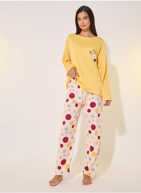 Graphic Print T-Shirt and Printed Pyjama Set