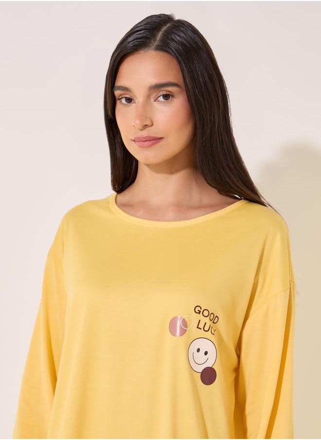 Take Two - Graphic Print T-Shirt and Printed Pyjama Set - Image 1