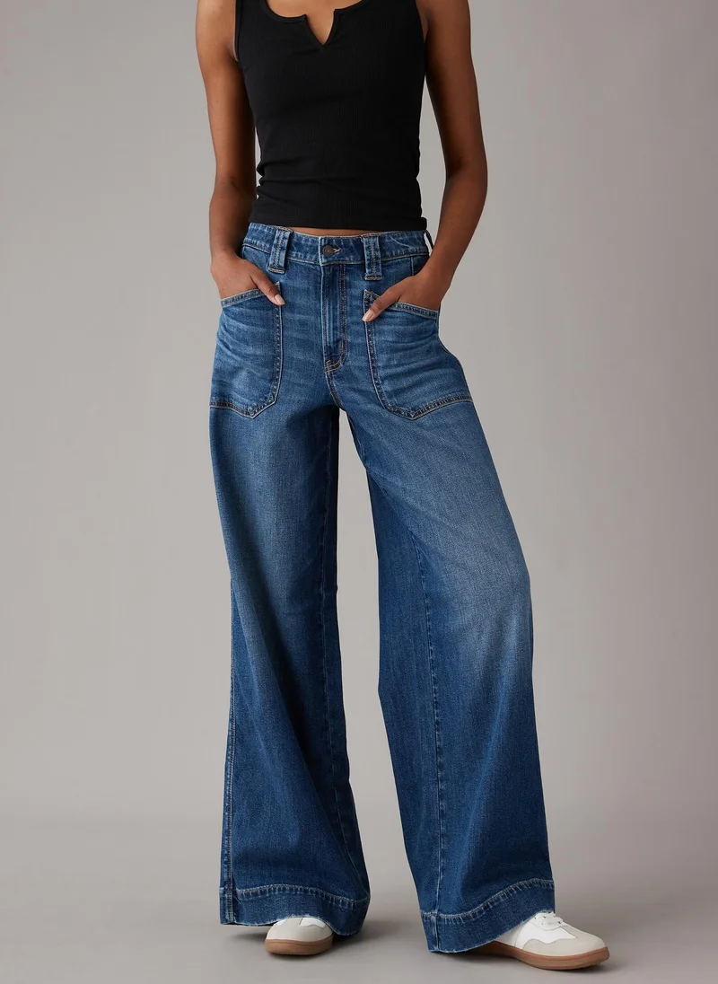 American Eagle High Waist Baggy Stright  Fit Wide Leg Jeans