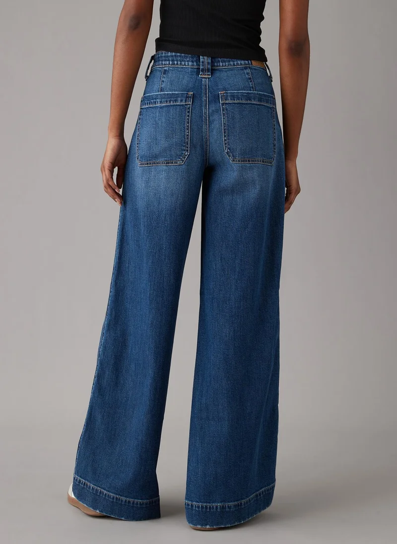 American Eagle High Waist Baggy Stright  Fit Wide Leg Jeans