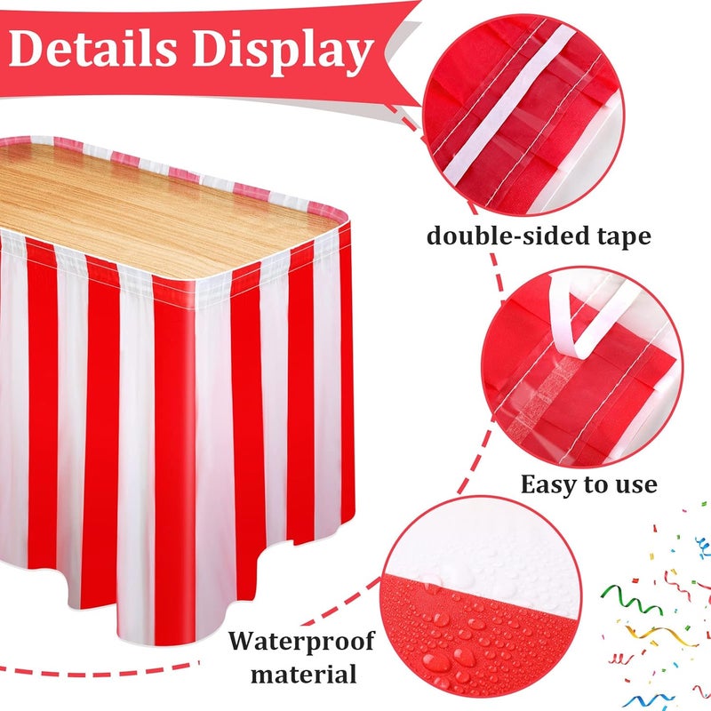 Tegeme 15 Pack Carnival Table Skirt Red and White Striped Table Skirts 165 x 30 Inches Disposable Carnival Tablecloth Decorations with Red and White Striped Pennant, Circus Theme Party Supplies - Image 2