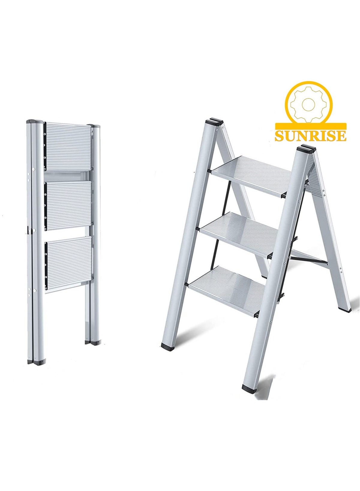 SUNRISE 3 Steps Ladder Aluminum Folding Step Stool With Anti Slip ...