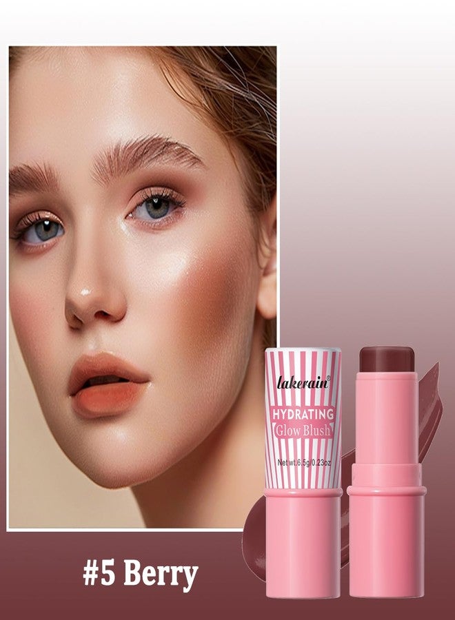 teerova Cream Blush Stick, Natural Glow Finish Looking, Hydrating Lightweight Shiny Long Wearing Blendable Blush Cream for Cheeks & Lips (#5 Berry, 1 PC) - Image 2