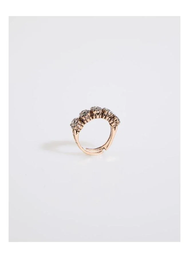 Jimmy Key Adjustable Ring with Gold-Colored Shiny Stone Flower Motif.