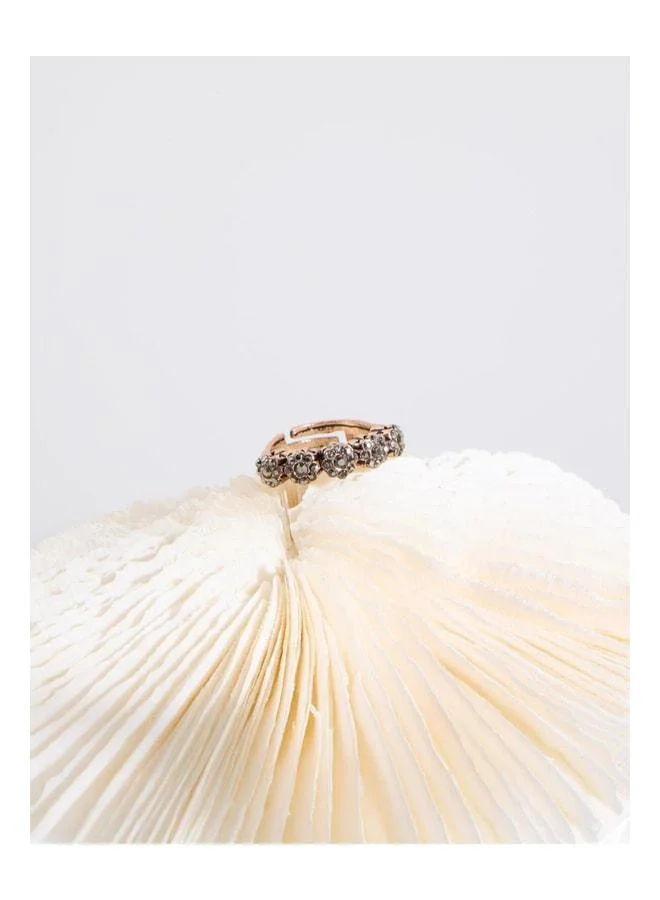 Jimmy Key Adjustable Ring with Gold-Colored Shiny Stone Flower Motif.
