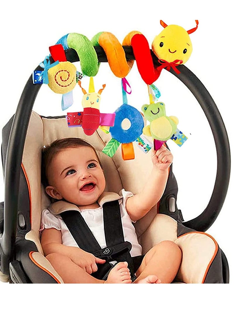 Daytoyz Baby Crib Hanging Rattles Toys - Infant Baby Worm Crib Bed Around Rattle Bell Cartoon Insect Spiral Hanging Toy with Ringing Bell for Infants Bed Stroller Car Seat Bar for Babies Boys and Girls  - Image 1
