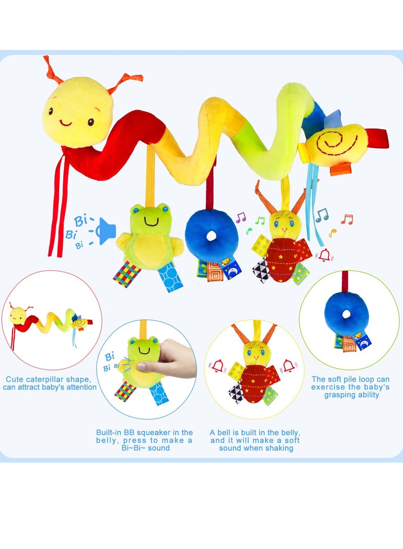 Daytoyz Baby Crib Hanging Rattles Toys - Infant Baby Worm Crib Bed Around Rattle Bell Cartoon Insect Spiral Hanging Toy with Ringing Bell for Infants Bed Stroller Car Seat Bar for Babies Boys and Girls  - Image 2