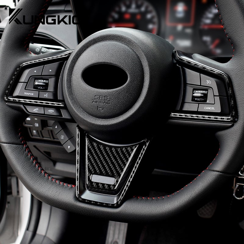 ملصق من ألياف الكربون الحقيقية لسيارة سوبارو WRX / WRX STI 2022 2023 2024 - تريم داخلي لمركز عجلة القيادة باللونين الأسود والأحمر - Image 3