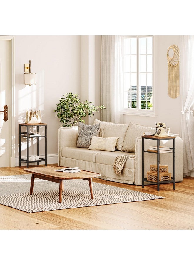 HOOBRO Side Table, 3-Tier Tall End Telephone Table with Adjustable Mesh Shelves, Small Entry Table for Living Room Bedroom Hallway or Office, Rustic Brown and Black BF01DH01G1 - Image 2