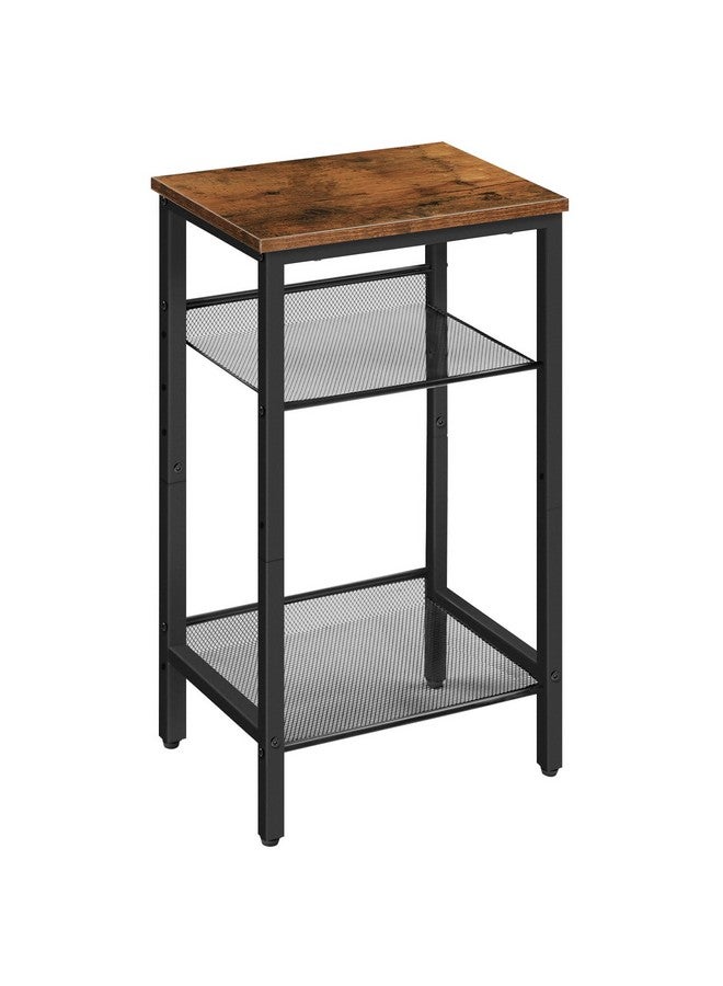 HOOBRO Side Table, 3-Tier Tall End Telephone Table with Adjustable Mesh Shelves, Small Entry Table for Living Room Bedroom Hallway or Office, Rustic Brown and Black BF01DH01G1 - Image 1
