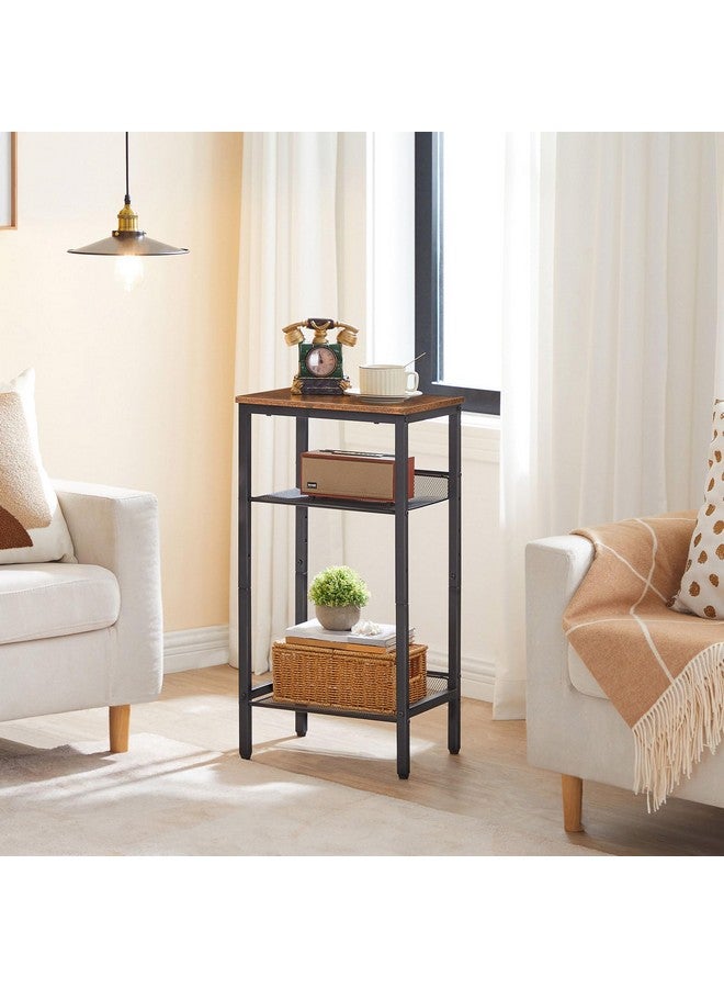 HOOBRO Side Table, 3-Tier Tall End Telephone Table with Adjustable Mesh Shelves, Small Entry Table for Living Room Bedroom Hallway or Office, Rustic Brown and Black BF01DH01G1 - Image 3