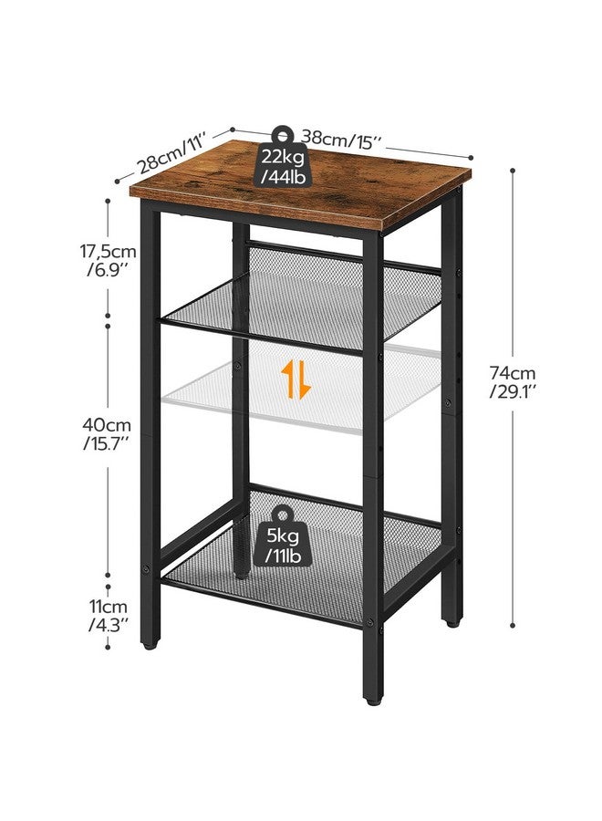 HOOBRO Side Table, 3-Tier Tall End Telephone Table with Adjustable Mesh Shelves, Small Entry Table for Living Room Bedroom Hallway or Office, Rustic Brown and Black BF01DH01G1 - Image 4