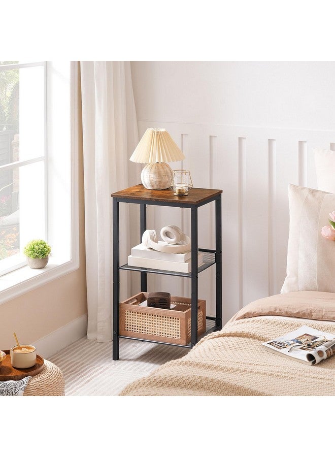 HOOBRO Side Table, 3-Tier Tall End Telephone Table with Adjustable Mesh Shelves, Small Entry Table for Living Room Bedroom Hallway or Office, Rustic Brown and Black BF01DH01G1 - Image 5