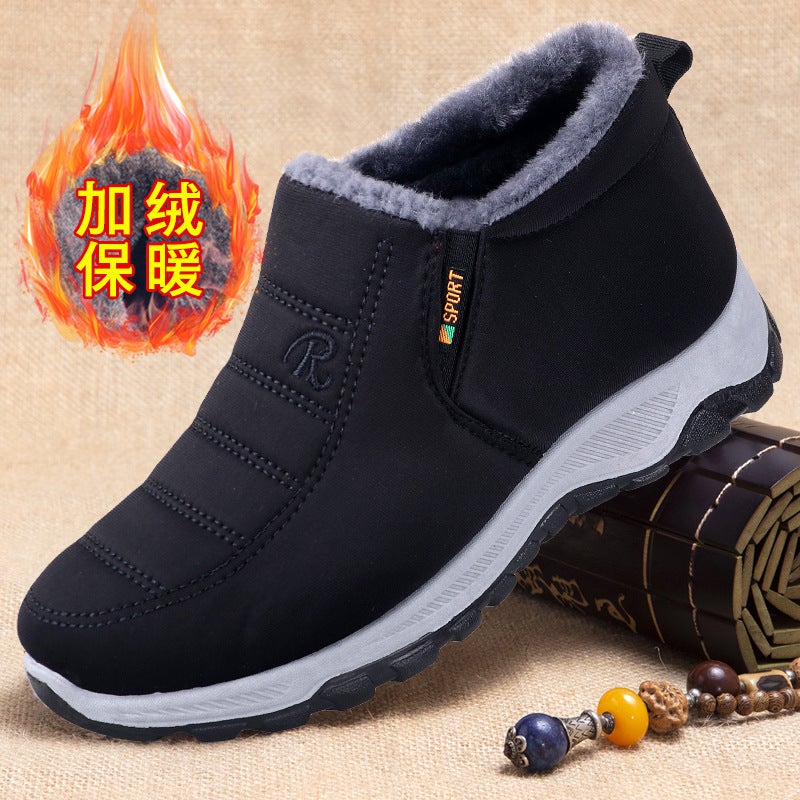 Mens Winter Cotton Shoes Padded Warm Snow Boots SG-503-Black [Female]]