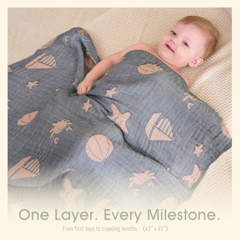 HardNok Ultra Soft Muslin Baby Blanket, A Versatile Swaddle and Crib for Babies, Toddlers, Boys, and Girls (1 Pack Ocean) - Image 2