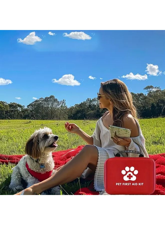 87Pcs Red Outdoor Pet First Aid Kit Compact Portable Bag for Dogs Cats Hiking Camping - Image 4