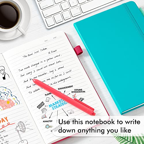 feela Hardcover Notebook For Work, Classic Ruled Lined Journal Set School Business Supplies, with 3 Black Pens, 120 GSM, 5.1”x8.3”, 3 Pack, A5, Solid Colors, Gray, Berry, Emerald - Image 4