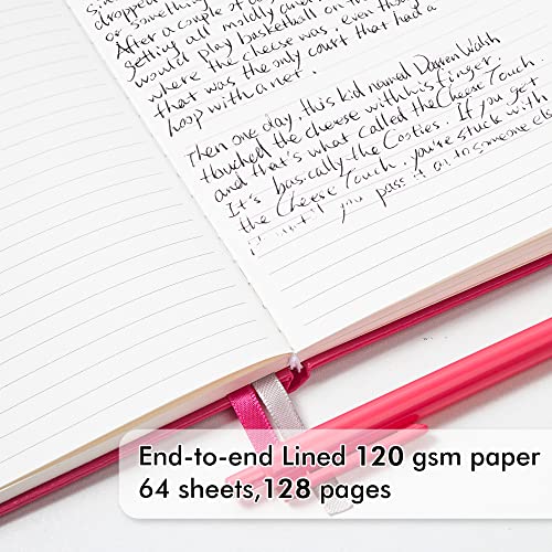 feela Hardcover Notebook For Work, Classic Ruled Lined Journal Set School Business Supplies, with 3 Black Pens, 120 GSM, 5.1”x8.3”, 3 Pack, A5, Solid Colors, Gray, Berry, Emerald - Image 3