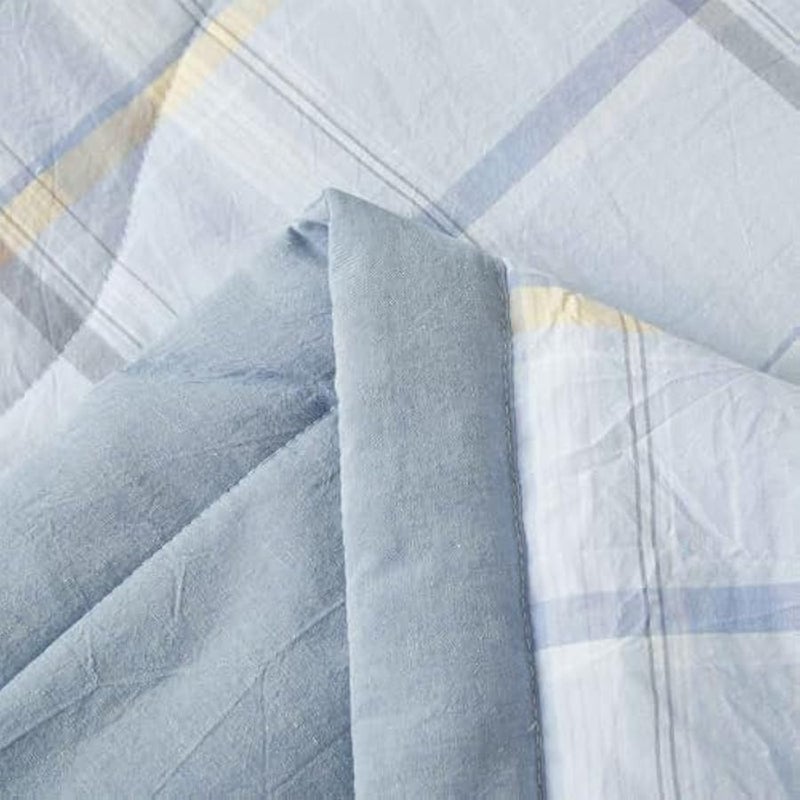 إسكدنيا لحاف صيفي من القطن الخالص من اكسرير، لحاف رفيع محشو بالقطن الخالص، مقاس مفرد، للاريكة والسرير، ازرق مربعات 150 × 200 سم - Image 4