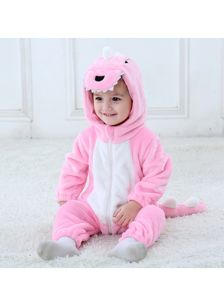 زي تنكري للأطفال من الفلانيل للجنسين، زي ديناصور تنكري (وردي) - Image 1