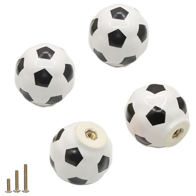 ESreake Heavy Ceramic Soccer knobs Football Knobs 4 Packs Ball Sports Party Theme Children and Baby Home Decor Drawer Knobs Pulls Handles for Dresser Cupboard Wardrobe Cabinet Kitchen 4 Soccerw