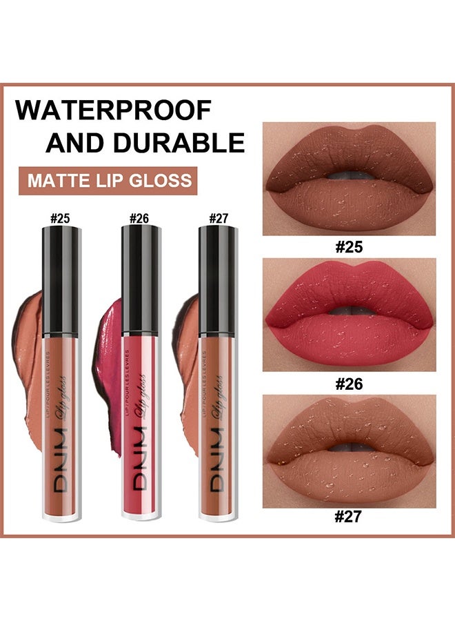 DNM Matte Lip Gloss, 3Pcs Nude Brown Pink Dark Maroon Matte Liquid Lipstick Makeup Sets For Dark Skin Black Women ,Long Lasting Lipstick 24 Hours Waterproof mate color, set09 - Image 2