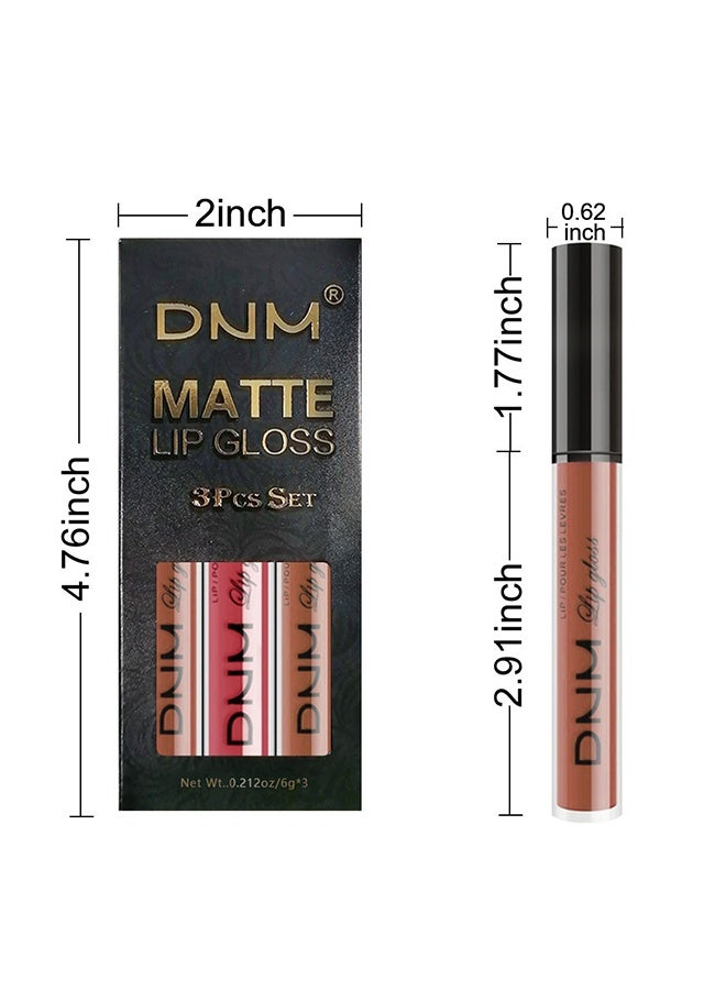 DNM Matte Lip Gloss, 3Pcs Nude Brown Pink Dark Maroon Matte Liquid Lipstick Makeup Sets For Dark Skin Black Women ,Long Lasting Lipstick 24 Hours Waterproof mate color, set09 - Image 5