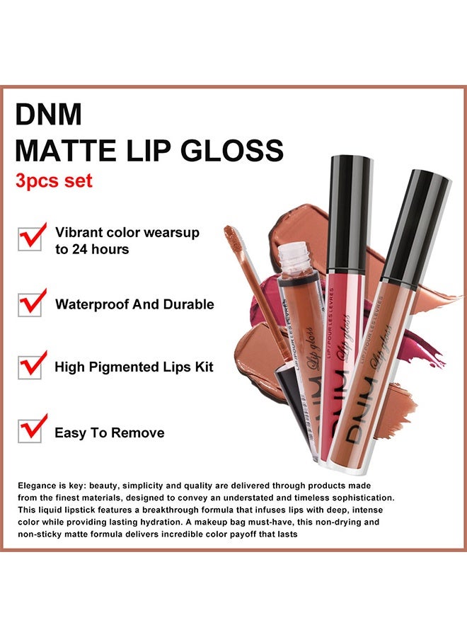 DNM Matte Lip Gloss, 3Pcs Nude Brown Pink Dark Maroon Matte Liquid Lipstick Makeup Sets For Dark Skin Black Women ,Long Lasting Lipstick 24 Hours Waterproof mate color, set09 - Image 3