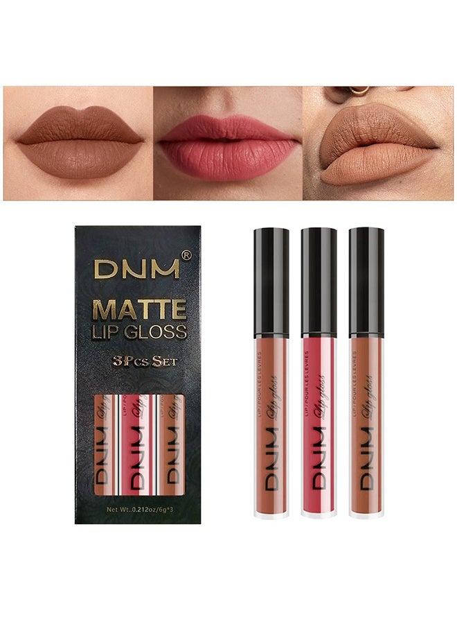 DNM Matte Lip Gloss, 3Pcs Nude Brown Pink Dark Maroon Matte Liquid Lipstick Makeup Sets For Dark Skin Black Women ,Long Lasting Lipstick 24 Hours Waterproof mate color, set09 - Image 1