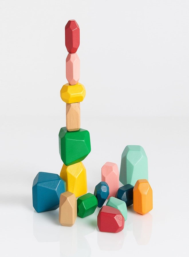 JoyCrate Zen Stacking Stones Wooden Blocks for Kids | Balancing Stones Rock Stacking Game | Montessori Wooden Toy for Creativity, Focus & Spatial Skills | 16 Piece Colourful Set for 3+ Years - Image 1