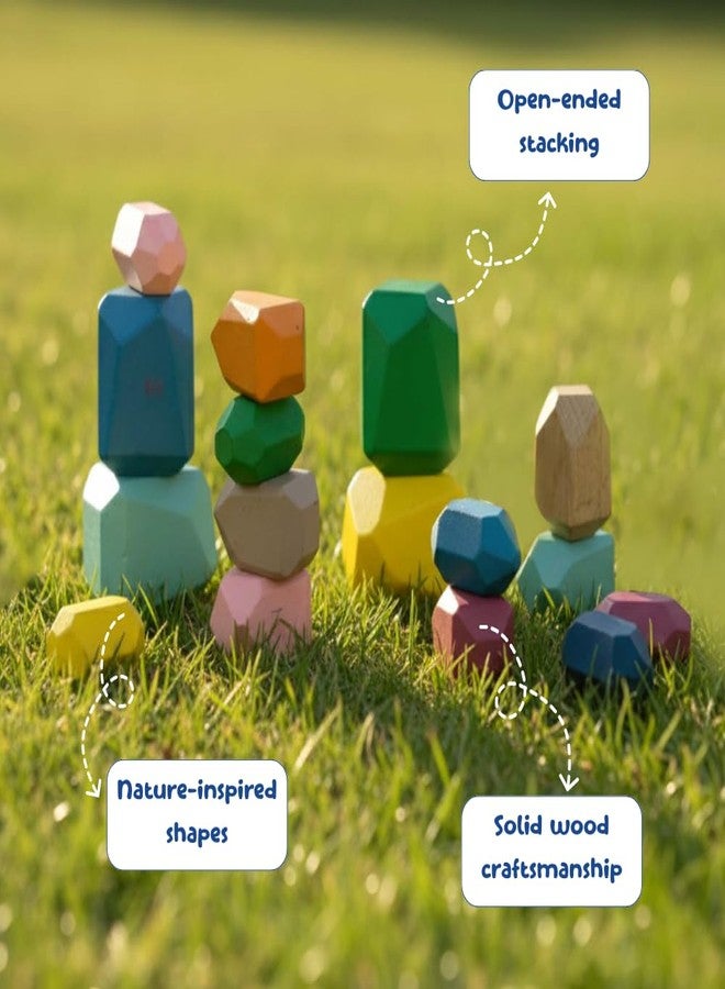 JoyCrate Zen Stacking Stones Wooden Blocks for Kids | Balancing Stones Rock Stacking Game | Montessori Wooden Toy for Creativity, Focus & Spatial Skills | 16 Piece Colourful Set for 3+ Years - Image 2