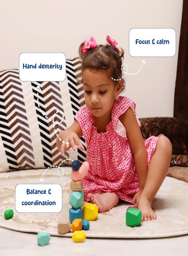 JoyCrate Zen Stacking Stones Wooden Blocks for Kids | Balancing Stones Rock Stacking Game | Montessori Wooden Toy for Creativity, Focus & Spatial Skills | 16 Piece Colourful Set for 3+ Years - Image 3