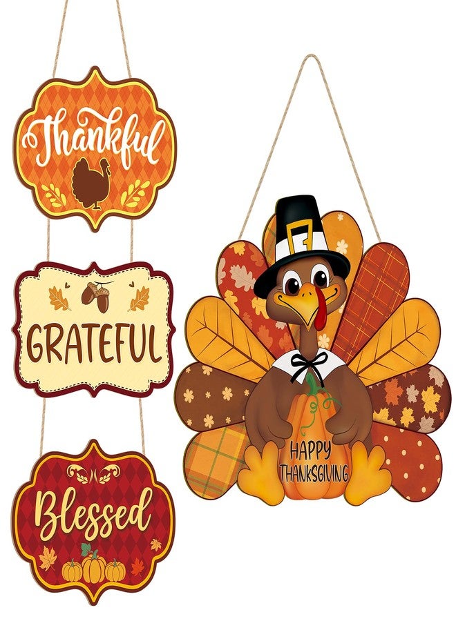 Sophena Thanksgiving Decoration Wood Pumpkin Turkey Door Wall Wreath for Front Door Sign Thankful Blessed Grateful, Pumpkin Sign for Fall Autumn Harvest Home Thanksgiving Party Outdoor Halloween Decoration - Image 1