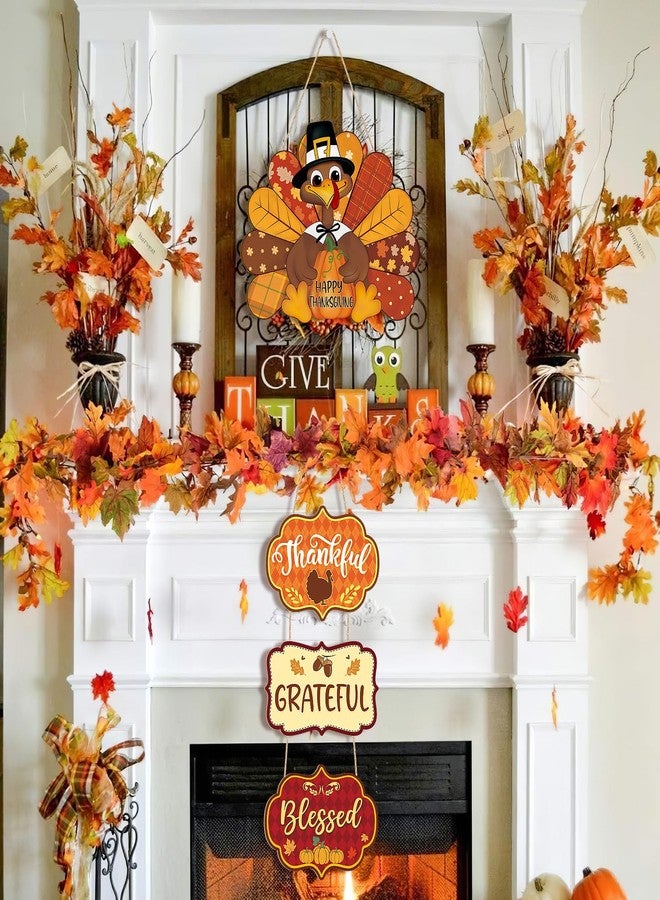 Sophena Thanksgiving Decoration Wood Pumpkin Turkey Door Wall Wreath for Front Door Sign Thankful Blessed Grateful, Pumpkin Sign for Fall Autumn Harvest Home Thanksgiving Party Outdoor Halloween Decoration - Image 5