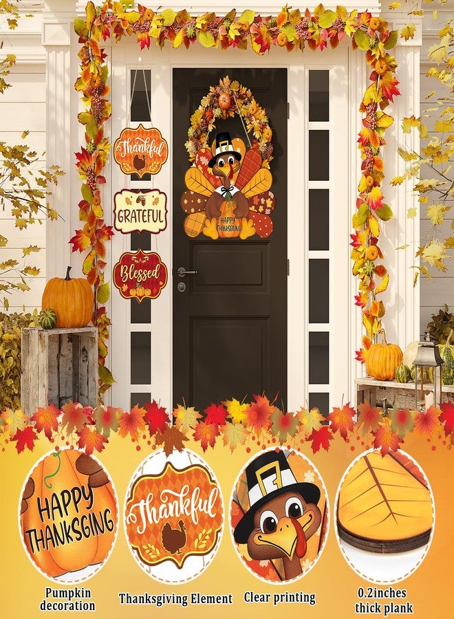 Sophena Thanksgiving Decoration Wood Pumpkin Turkey Door Wall Wreath for Front Door Sign Thankful Blessed Grateful, Pumpkin Sign for Fall Autumn Harvest Home Thanksgiving Party Outdoor Halloween Decoration - Image 2