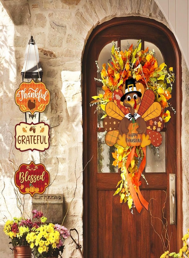Sophena Thanksgiving Decoration Wood Pumpkin Turkey Door Wall Wreath for Front Door Sign Thankful Blessed Grateful, Pumpkin Sign for Fall Autumn Harvest Home Thanksgiving Party Outdoor Halloween Decoration - Image 4