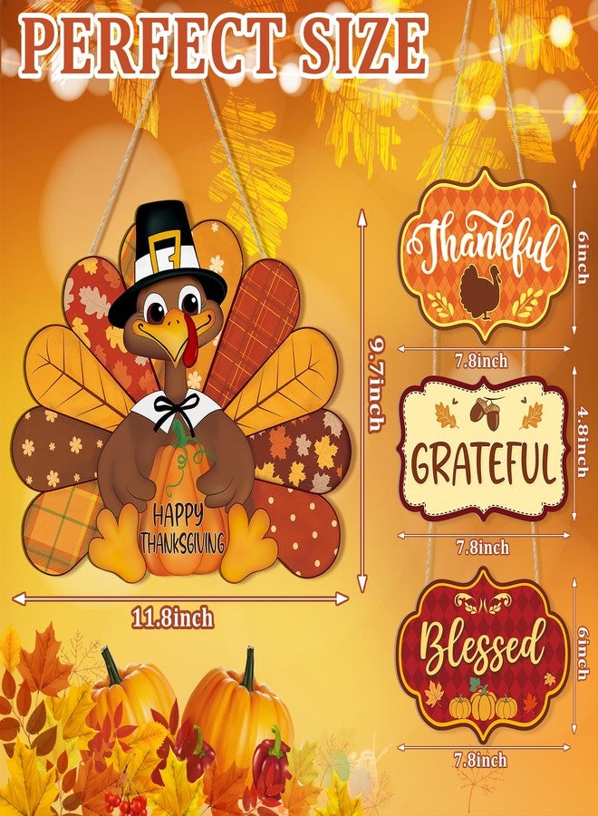 Sophena Thanksgiving Decoration Wood Pumpkin Turkey Door Wall Wreath for Front Door Sign Thankful Blessed Grateful, Pumpkin Sign for Fall Autumn Harvest Home Thanksgiving Party Outdoor Halloween Decoration - Image 3