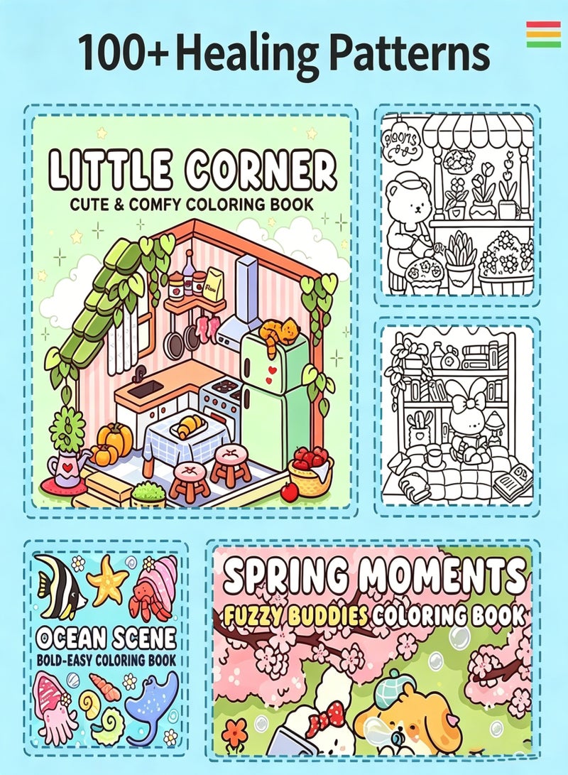 Amanli Cute & Comfy Coloring Book Gift Set -A Stress-Relief Coloring Book for Adults & Teens - Cute & Cozy Daily Activities, Mindfulness Illustrations | Relaxing Anti-Anxiety Art Therapy - Image 4
