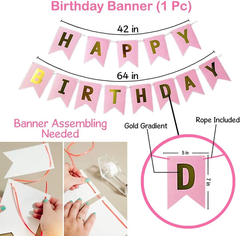 Hemito 61 Pc Cabana Tent Birthday Decoration Set – Pink Purple Balloons White Net for Cabana Theme Party with LED Lights with Pink Paper Banner Romantic Dinner Decorations for Girls - Image 3